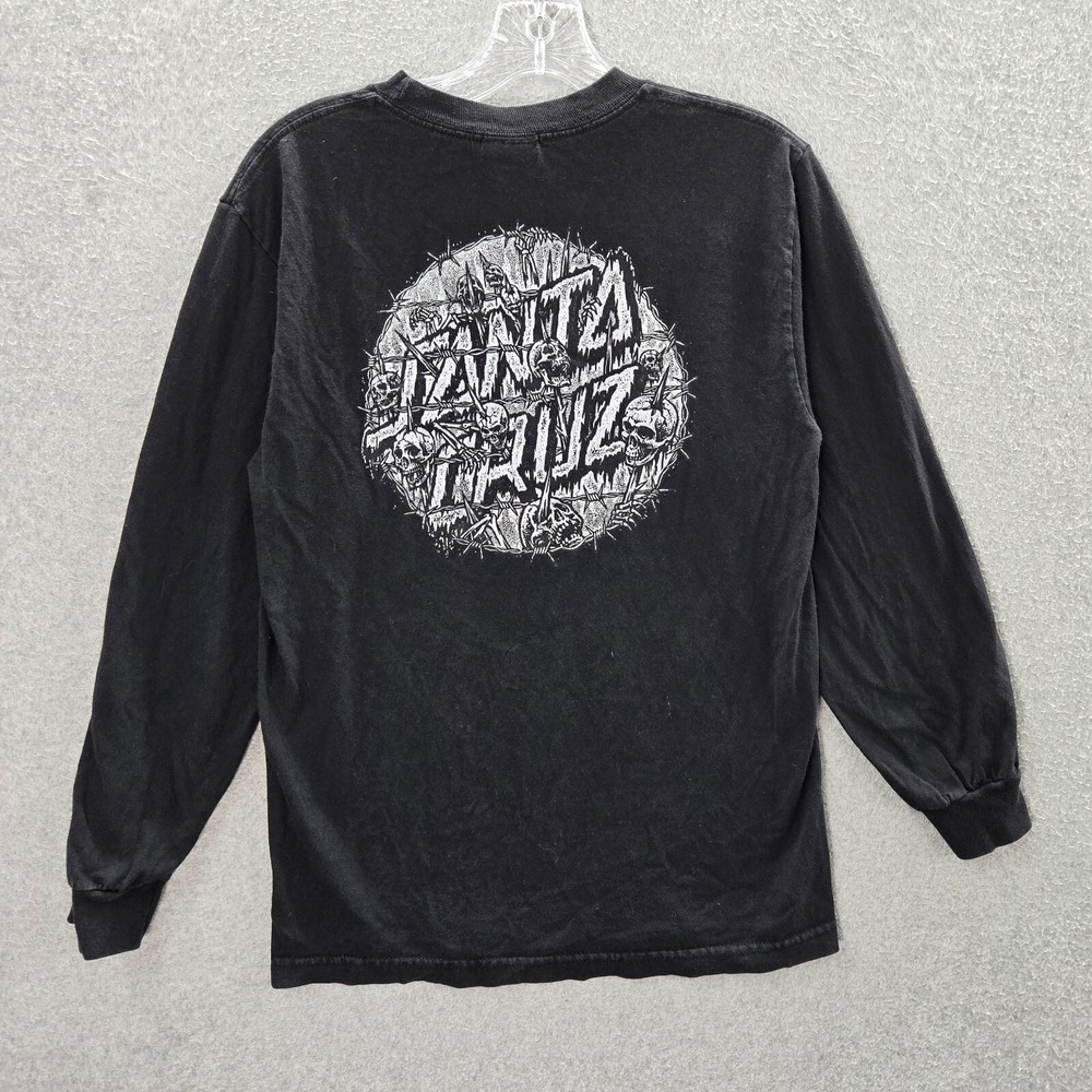 VINTAGE Santa‎ Cruz Skateboards Men Shirt Small Black Y2K Skull Abyss Dot Logo